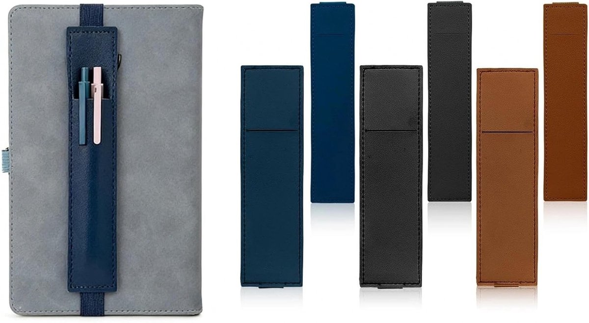 Set van 6 Penhouders en Notitieboek met Verstelbare Penlus in Twee Modellen en Drie Kleuren voor Laptop, Boeken en Agenda's
