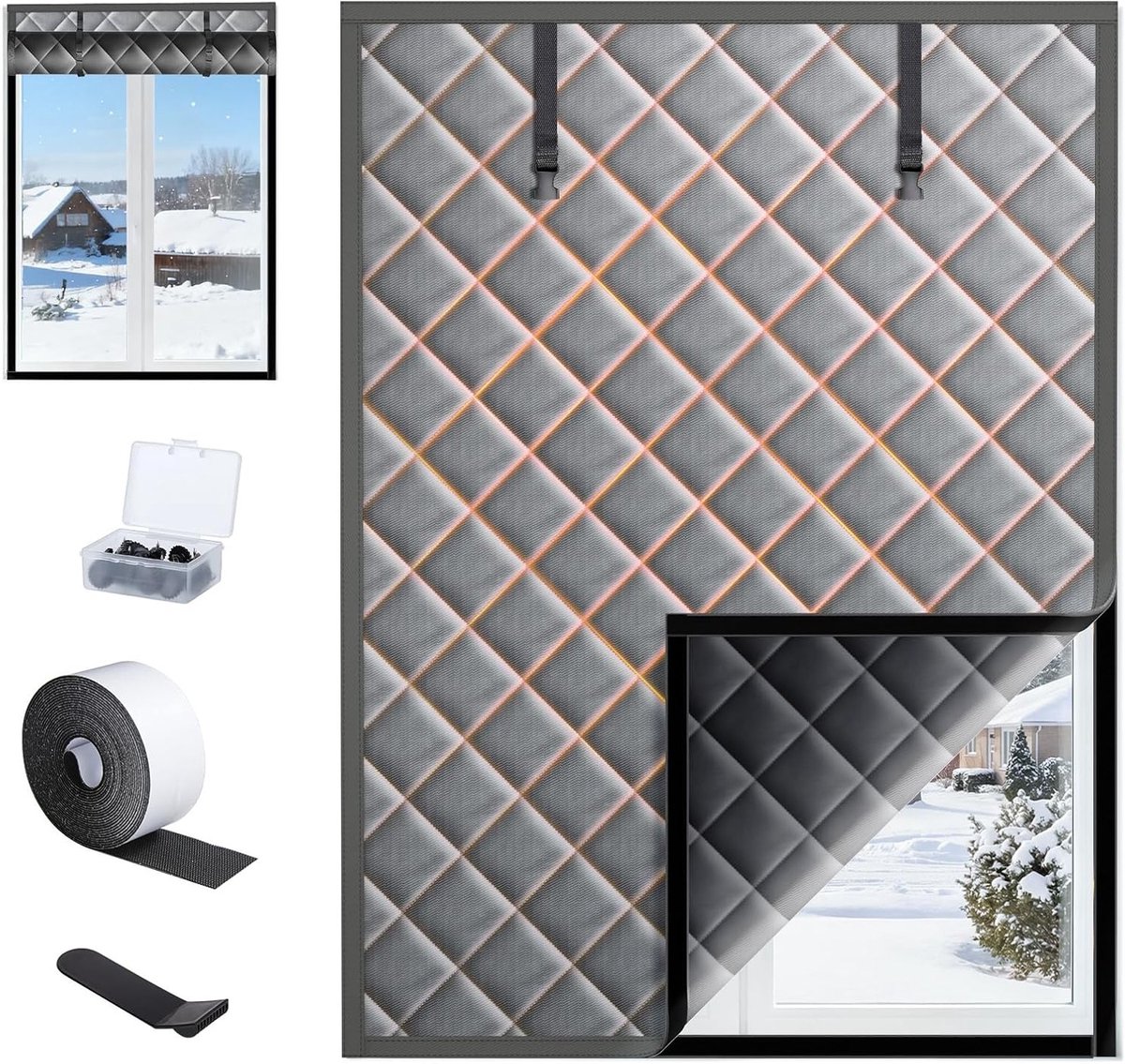 Dik geïsoleerd raamgordijn 100cm x 160cm, herbruikbaar thermisch raamdecoratie, waterdicht en tochtwerend voor optimale isolatie in huis, slaapkamer en kelder
