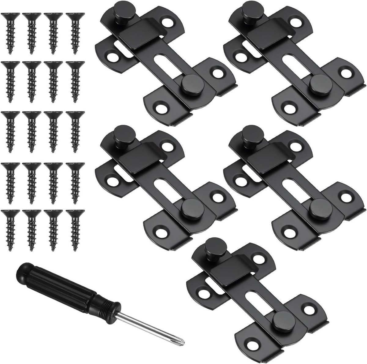 5-delige set van 3 inch flip schuifdeursloten, roestvrijstalen vergrendelingen voor garage, tuin en badkamerdeuren, inclusief schroeven en schroevendraaier