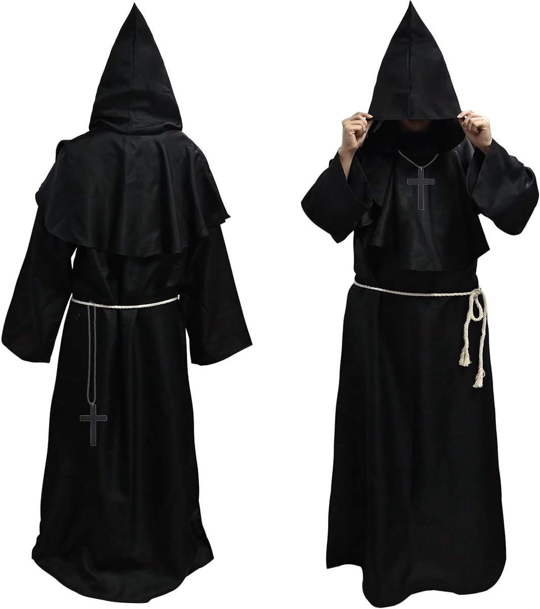 Heren Monnik Kostuum met Kap - Middeleeuwse en Renaissance Robe voor Halloween en Cosplay