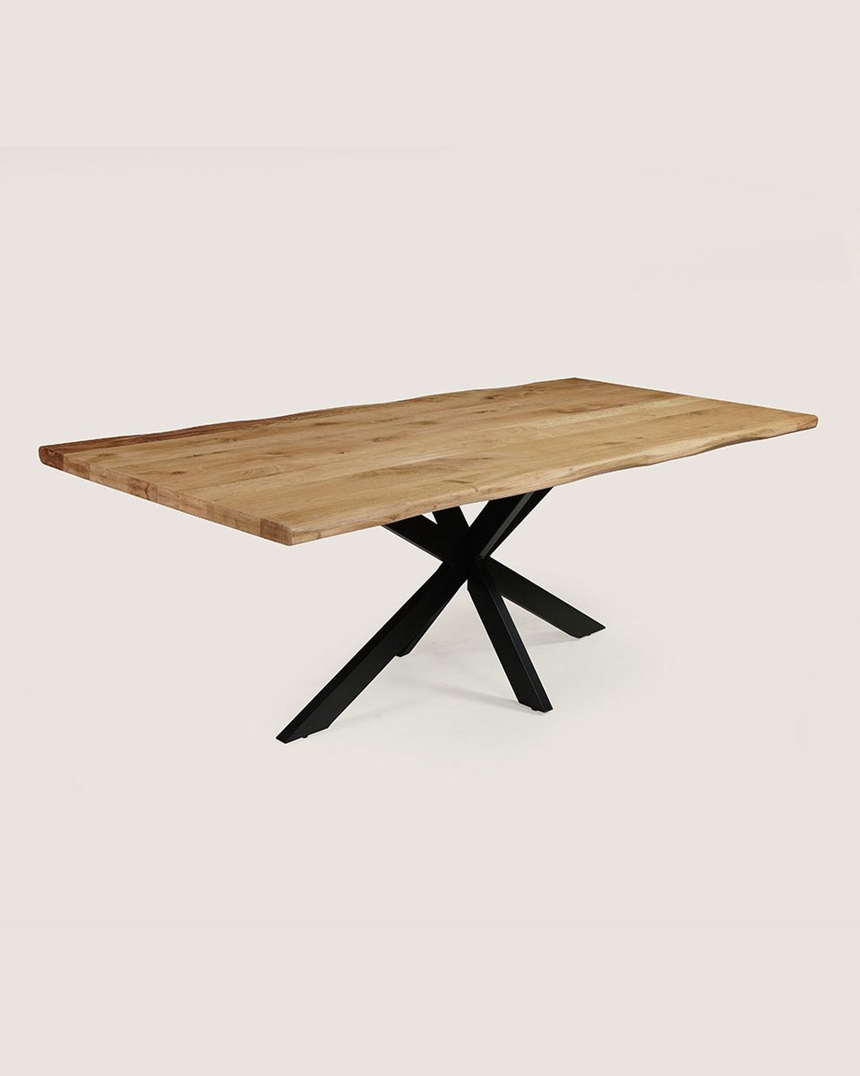 Rechthoekige Boomstam Eettafel 160 cm Mangohout – Zwart Metalen Matrix Onderstel – Industrieel – 4-6 Personen