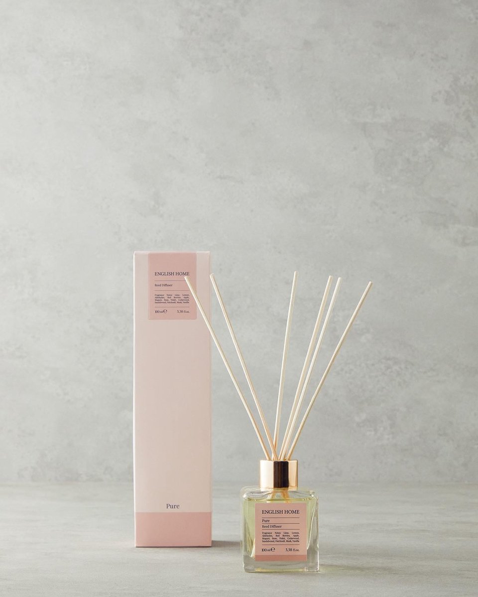 English Home Pure Geurstokjes 100 ml – Reed Diffuser – Frisse Linnen Geur – Citroen, Bloemen & Vanille – Voor Woonkamer, Badkamer & Slaapkamer
