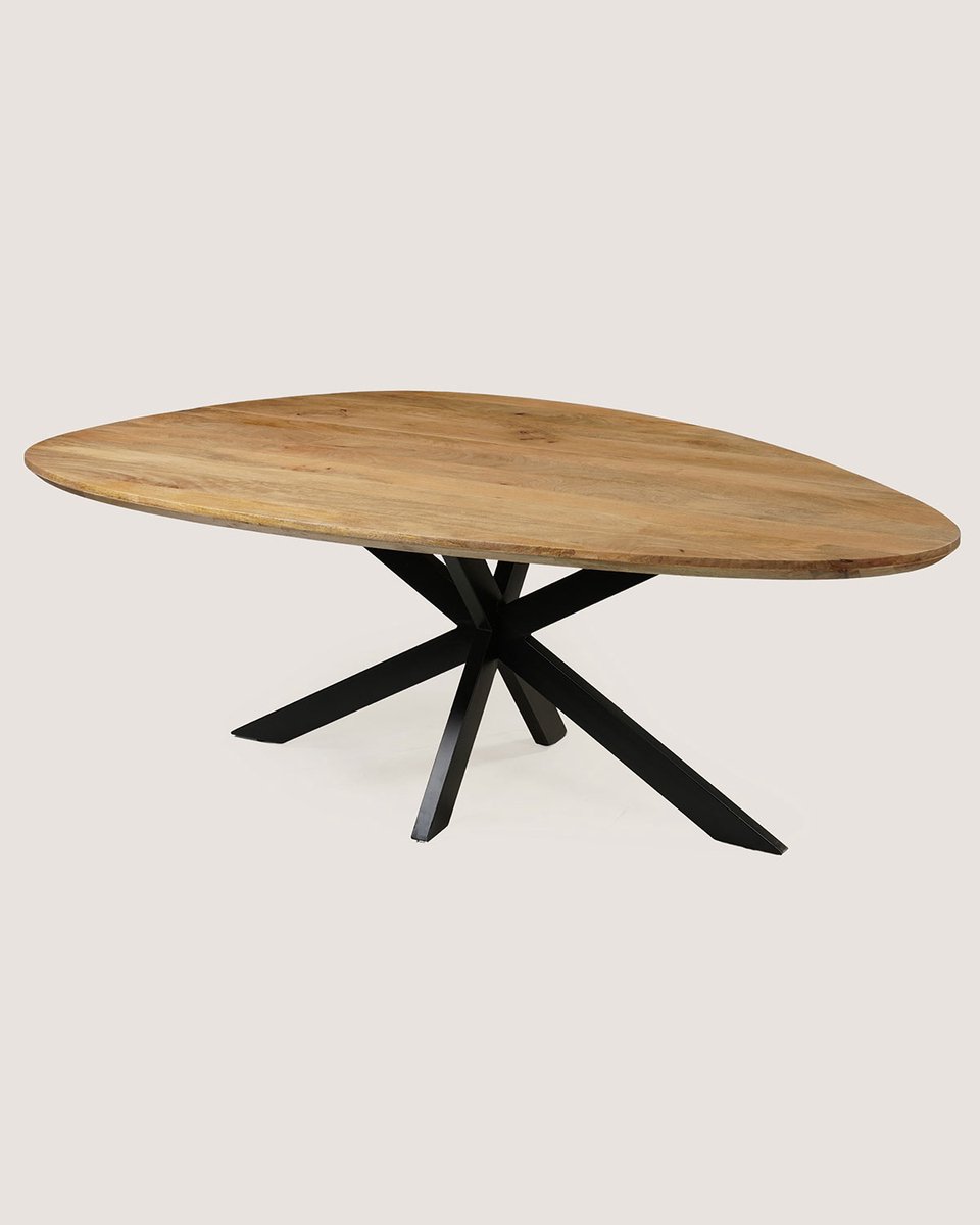 Organische Eettafel 200 cm Mangohout – Zwart Metalen Matrix Onderstel – Elegant Chic – 5-6