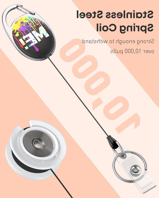 Retractable badge reel voor ID-kaarthouders met spetterprint, sterke keychain en duurzame ABS behuizing voor dagelijks gebruik en veiligheid van Merkloos — afbeelding 2