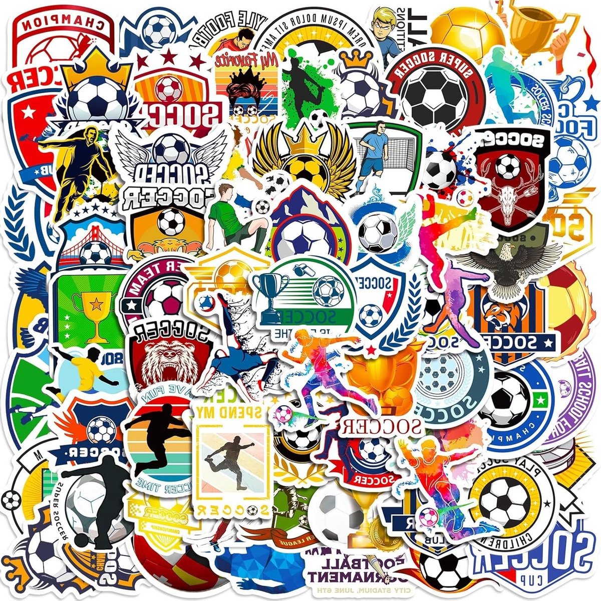 Set van 100 Voetbalstickers voor Volwassenen en Kinderen – Waterdichte Vinyl Stickers voor Laptops, Telefoons en Skateboards
