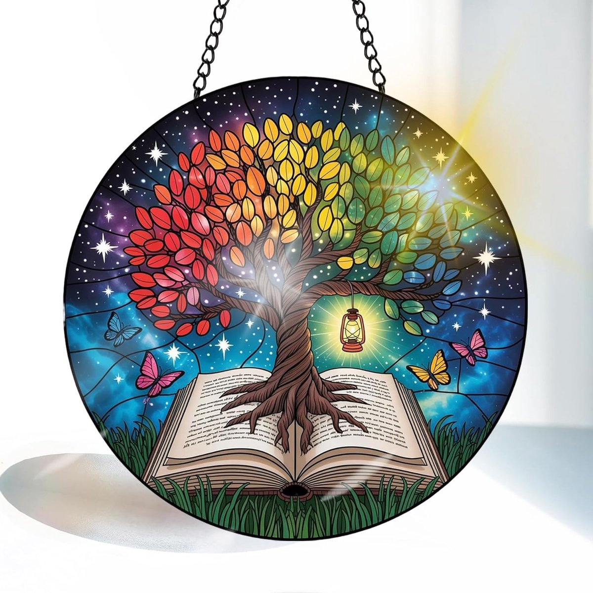 Kleurrijke Glazen Zonschijnvanger van 20 cm, Decoratief Raamornament voor Woonkamer, Tuin of Balkon, Inclusief Ketting en Haak, Perfect als Cadeau Idee