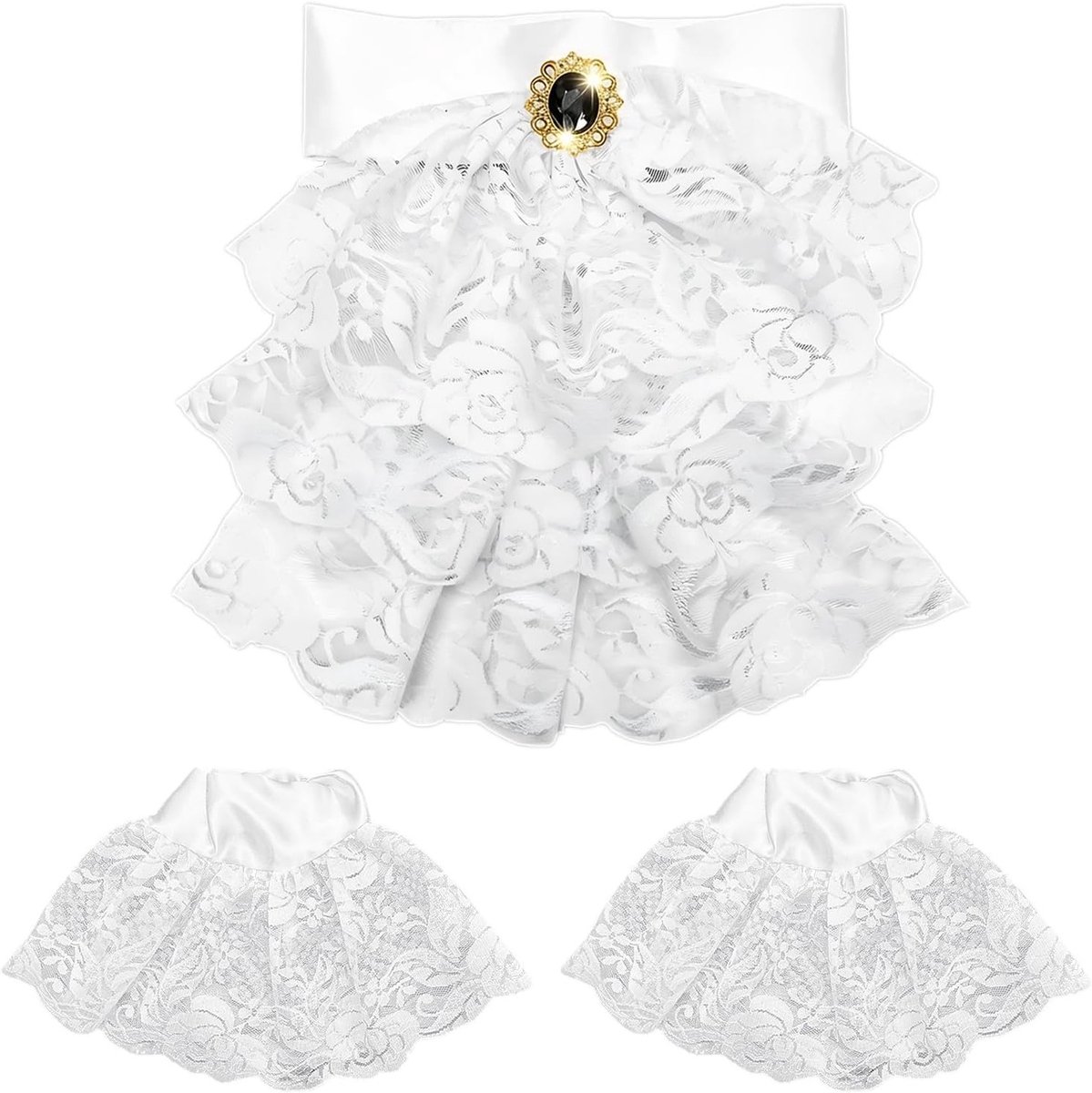 Lace Jabot Cuffs Set met Ruffle Nek en Rimpelmanchetten voor Halloween, Carnaval en Cosplay Feesten