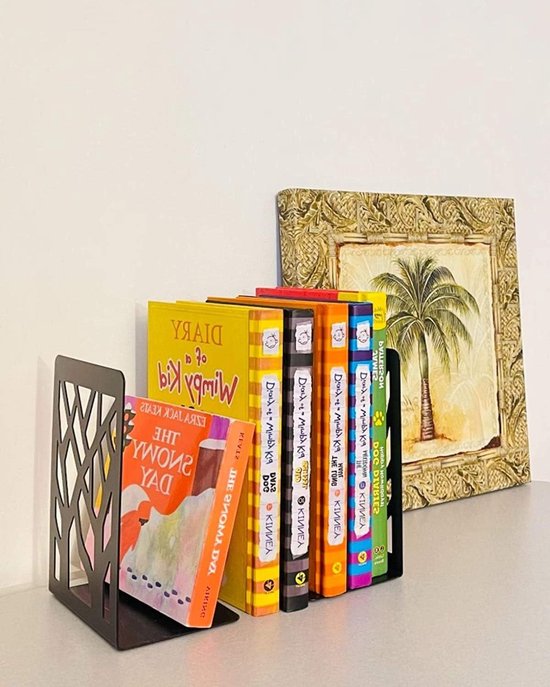 Boekensteunen voor Zware Boeken, Decoratieve Boekensteunen voor Thuis en Kantoor, Stabiele Metalen Boekenhouders in Zwart (2 Pairs) — afbeelding 3