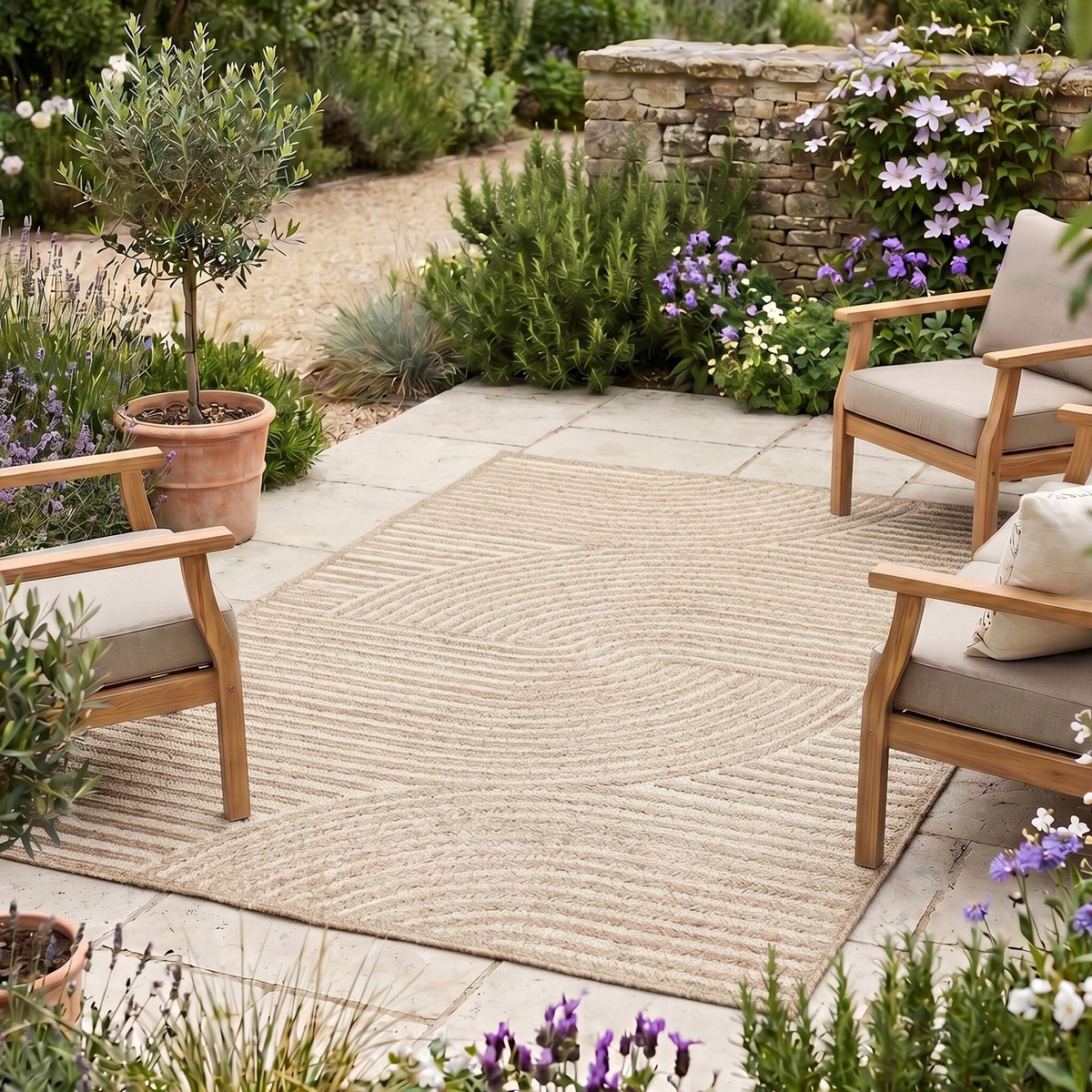 FRAAI Modern binnen- en buitenkleed - Nori Curves Taupe - 80x150cm