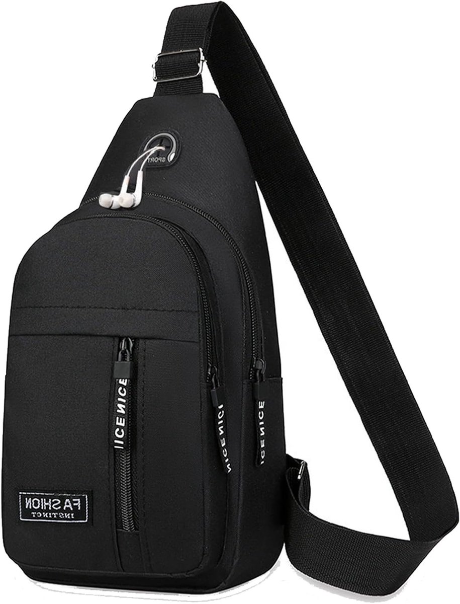 Casual Sportieve Schoudertas voor Buitenactiviteiten, Multifunctionele Crossbody Tas met Vakken, Zwart