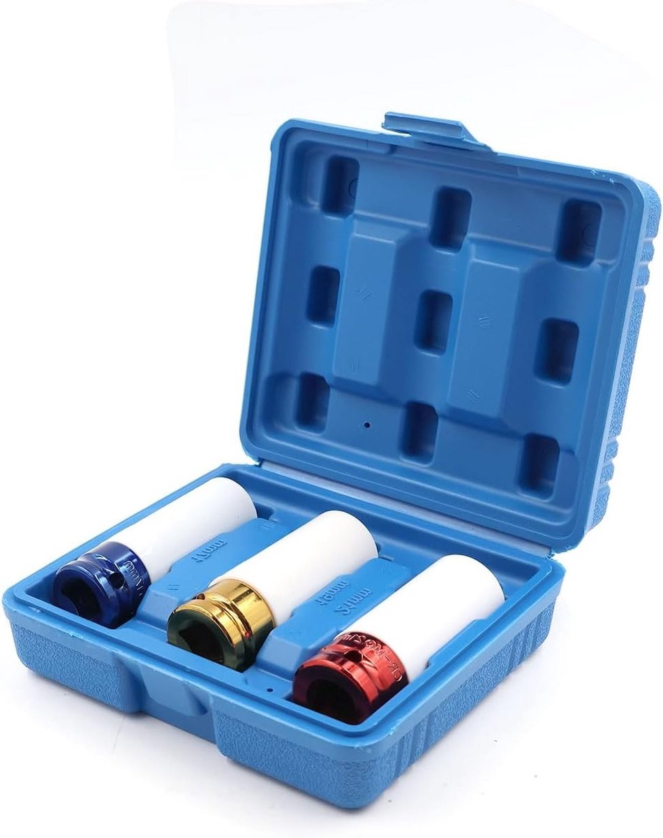 3-delige Aluminium Velgen Set met Beschermkappen voor 17 mm, 19 mm en 21 mm, Geschikt voor Wielmoeren en Impact Wrench Gebruik