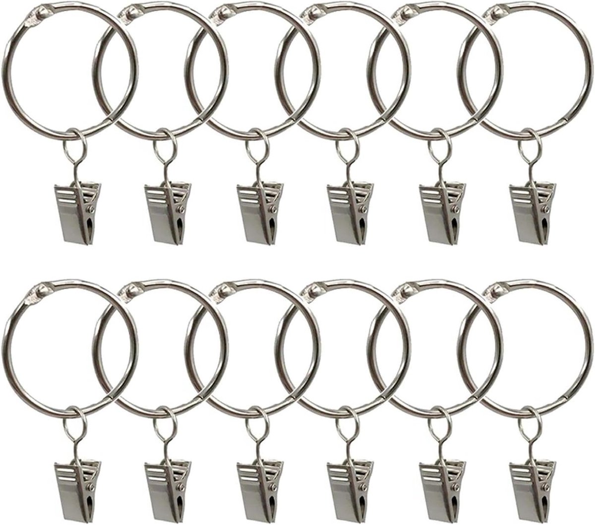 40 Stuks Ringen met Clips voor Gordijnen - 40mm Diameter Ringen van RVS voor Douchegordijnen en Gordijnstangen