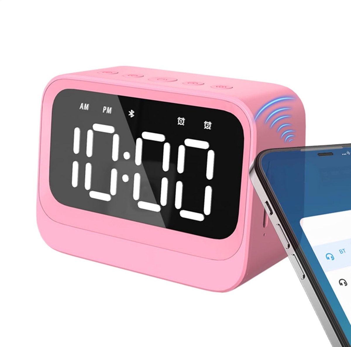 longziming -Bluetooth Wekker Speaker - Draadloze Klokradio - Digitale Wekker - Zacht Alarm - HD Geluid - ABS - Lichtgewicht Draagbaar & Slim Ontwerp - 1 Stuk - Roze