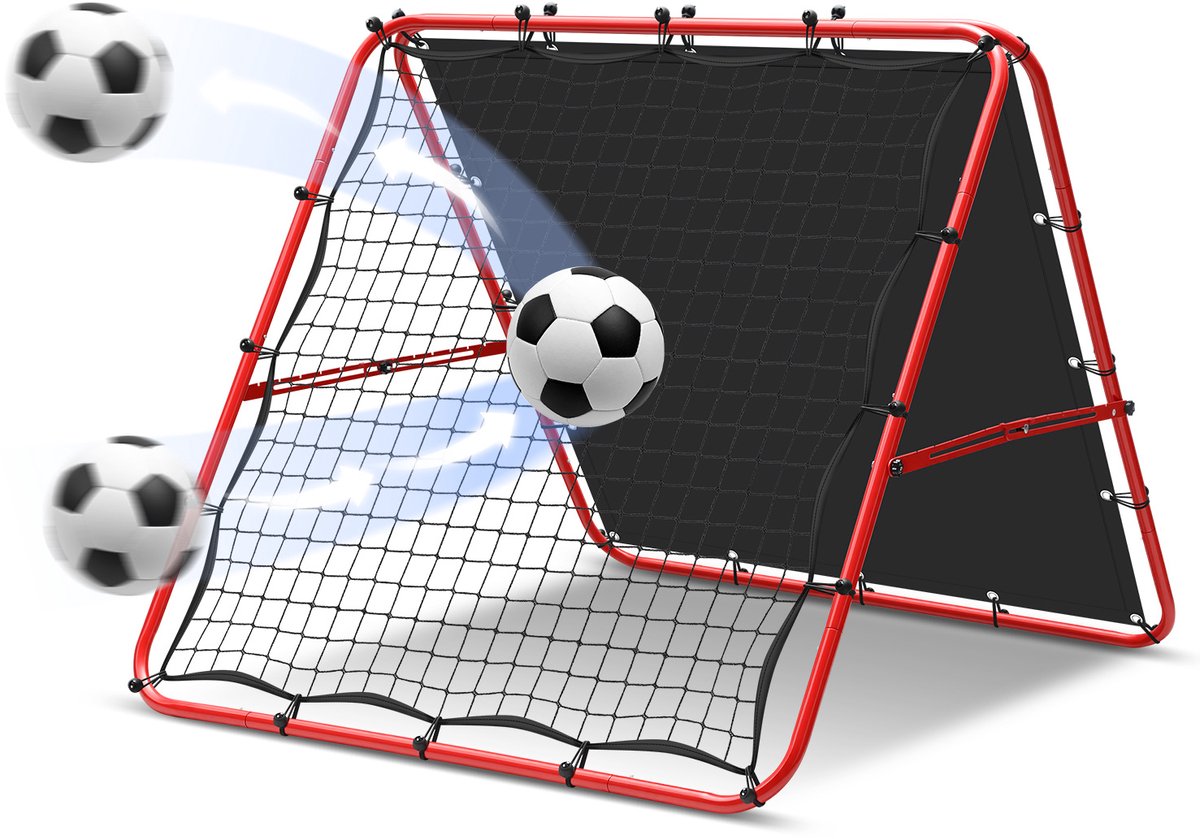 Set van 2 dubbelzijdige voetbal trainingsnetten 120 x 120 cm met PE-net en 420D doelzeil, stevig driehoekig frame en verstelbare hoek