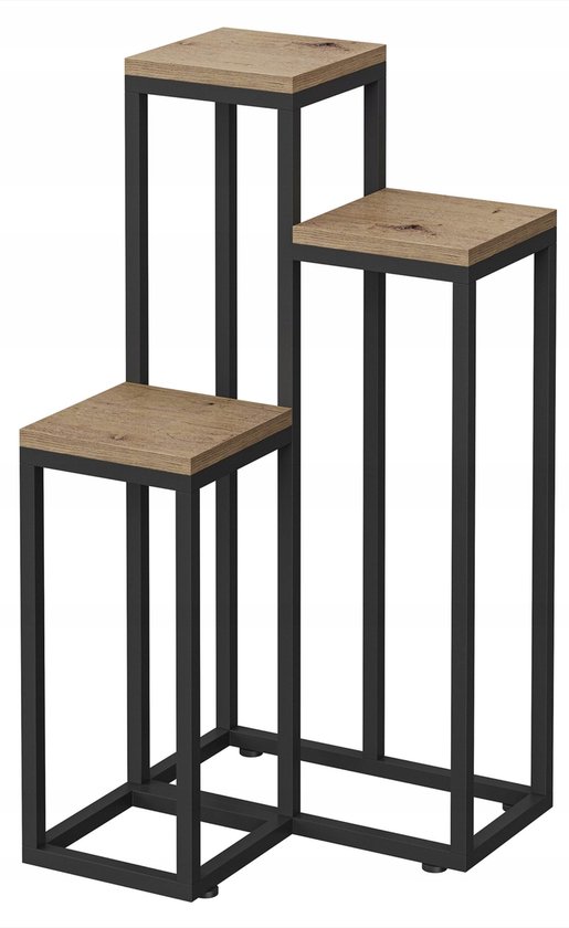 MATKAM-KEVIN Artisan Serie - Metalen Plantenstandaard - Zwart - 3 Planken - Verstelbare Niveaus