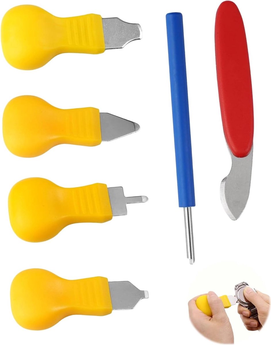 Set van 6 horopeners en gereedschap voor het openen van horlogekasten, batterijwissel en diverse armbanden