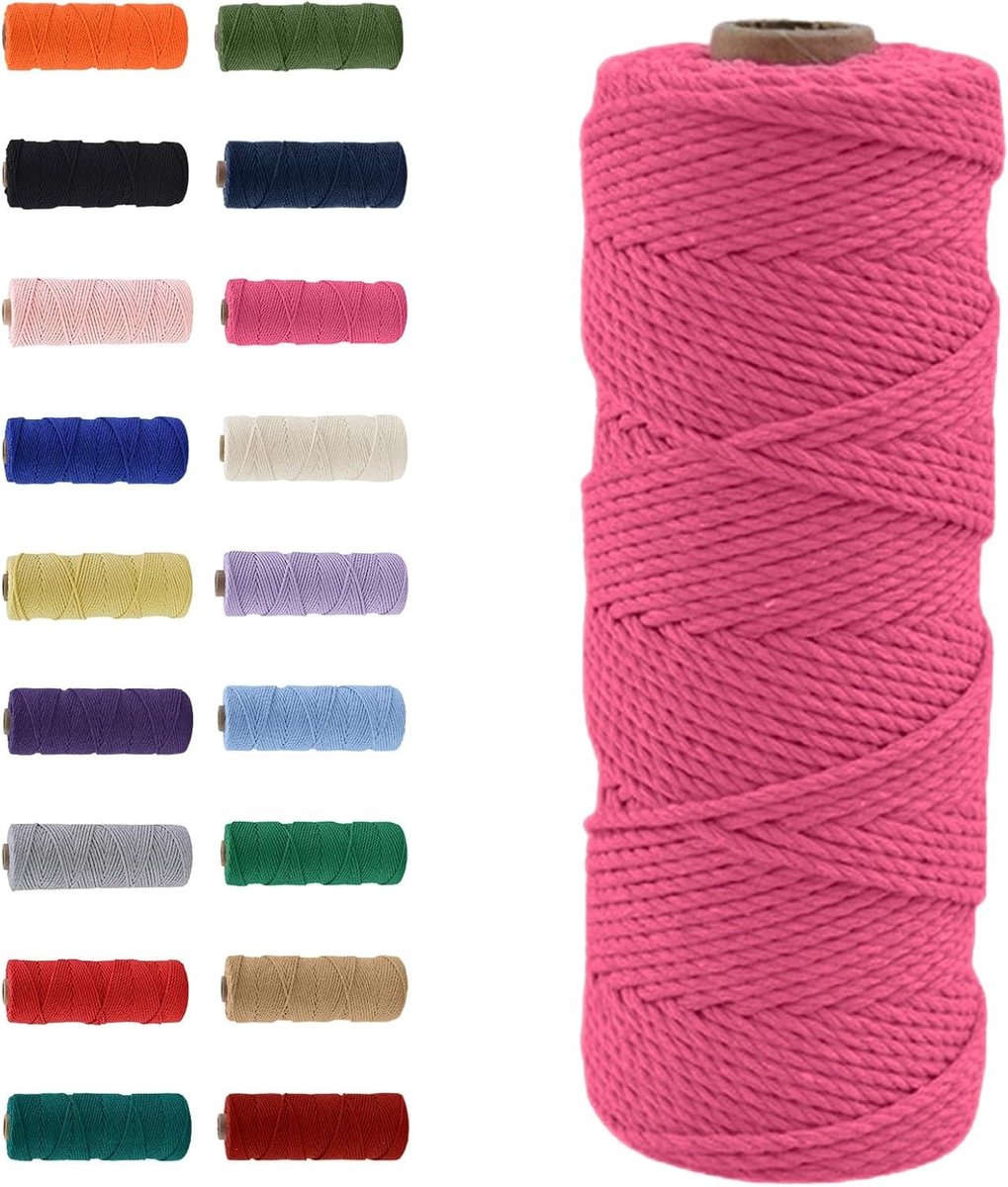 Natuurlijk Katoenen Macrame Touw van 100m in Roze Rood voor DIY Creaties, Macrame Kunst en Cadeauverpakking