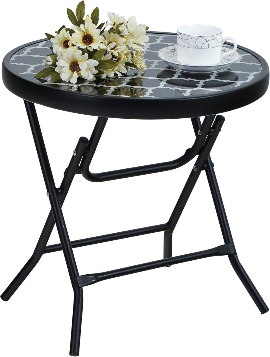 Balkontafel Opvouwbaar - Ruimtebesparend & Direct Klaar voor Gebruik - Gehard Glas & Weerbestendig Metaal - Binnen & Buiten Gebruik - Bijzettafel Tuin Balkon Tafel Klein Opklapbaar