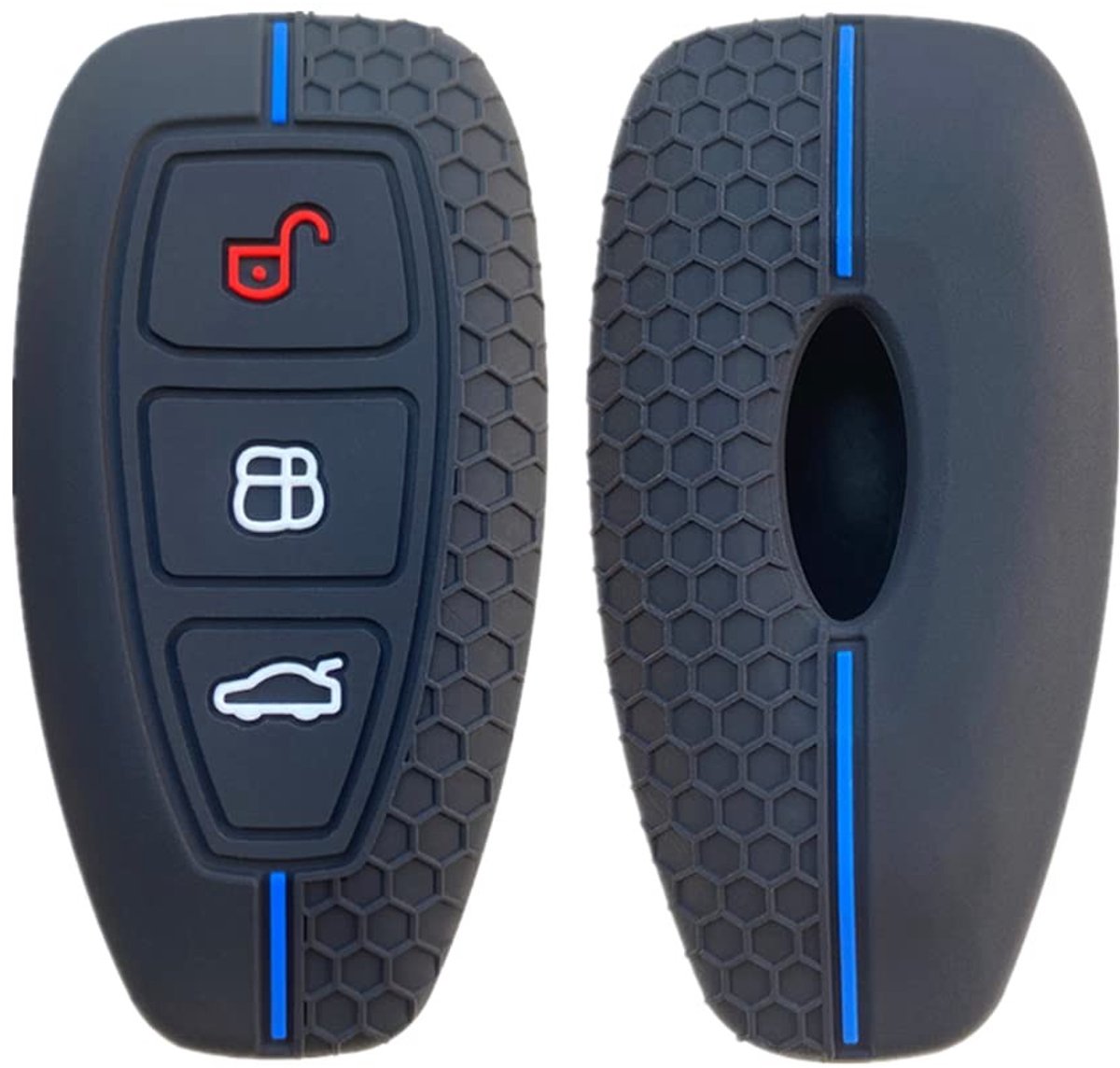 Store_7 - Silicone Sleutelhanger - Beschermhoes - Zwart - Sleutelhoes voor Ford - 3 Knoppen - Sleutelbescherming voor auto