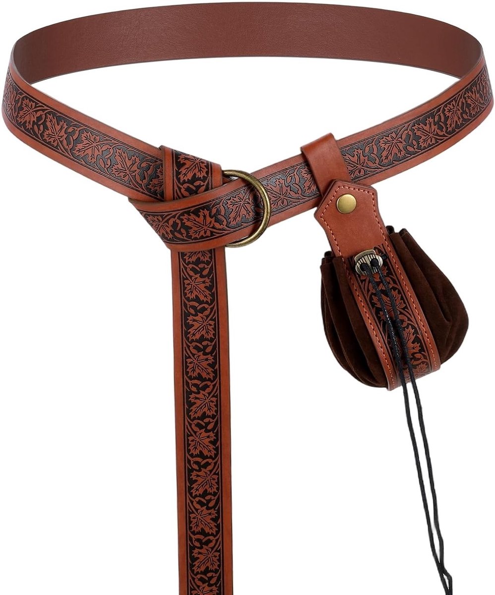Medieval Viking Tailleband met Faux Leren Tas, Retro Scandinavische Accessoires voor Kostuums, Vintage Renaissance, Bruin, 2 Stuks, Perfect voor Feestjes en Cosplay