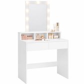 Make Up Tafel Hollywood Style – Kaptafel met Spiegel en LED Verlichting – Wit - Monza Home