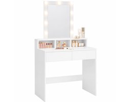 Make Up Tafel Hollywood Style – Kaptafel met Spiegel en LED Verlichting – Wit - Monza Home