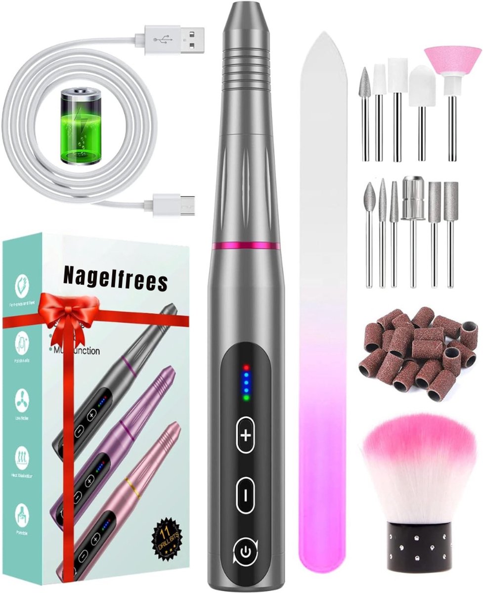 DYNA® Nagel spullen - Elektrische Nagelvijl - Nagelfrees - Grijs - 15cm x 3cm x 2cm