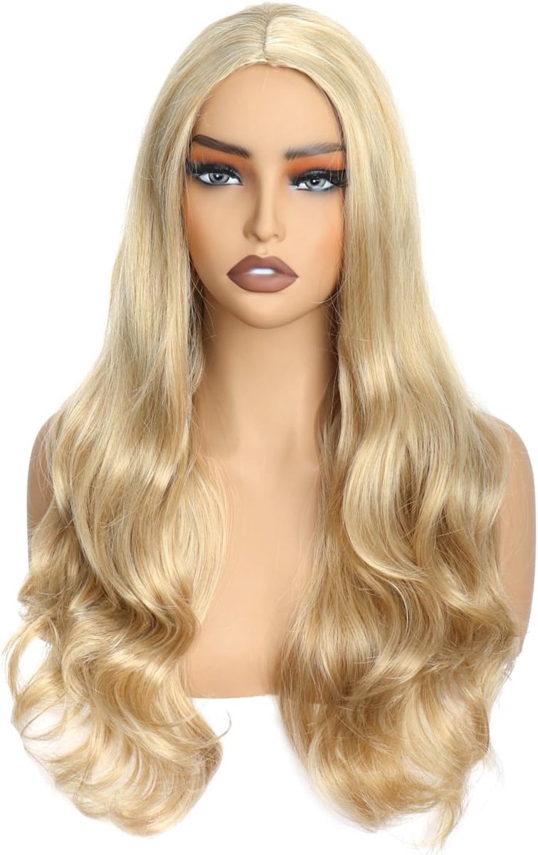 Langgolvende blonde pruik voor vrouwen en meisjes - Natuurlijke krullen, hittebestendig synthetisch haar, perfect voor Halloween, cosplay en dagelijks gebruik