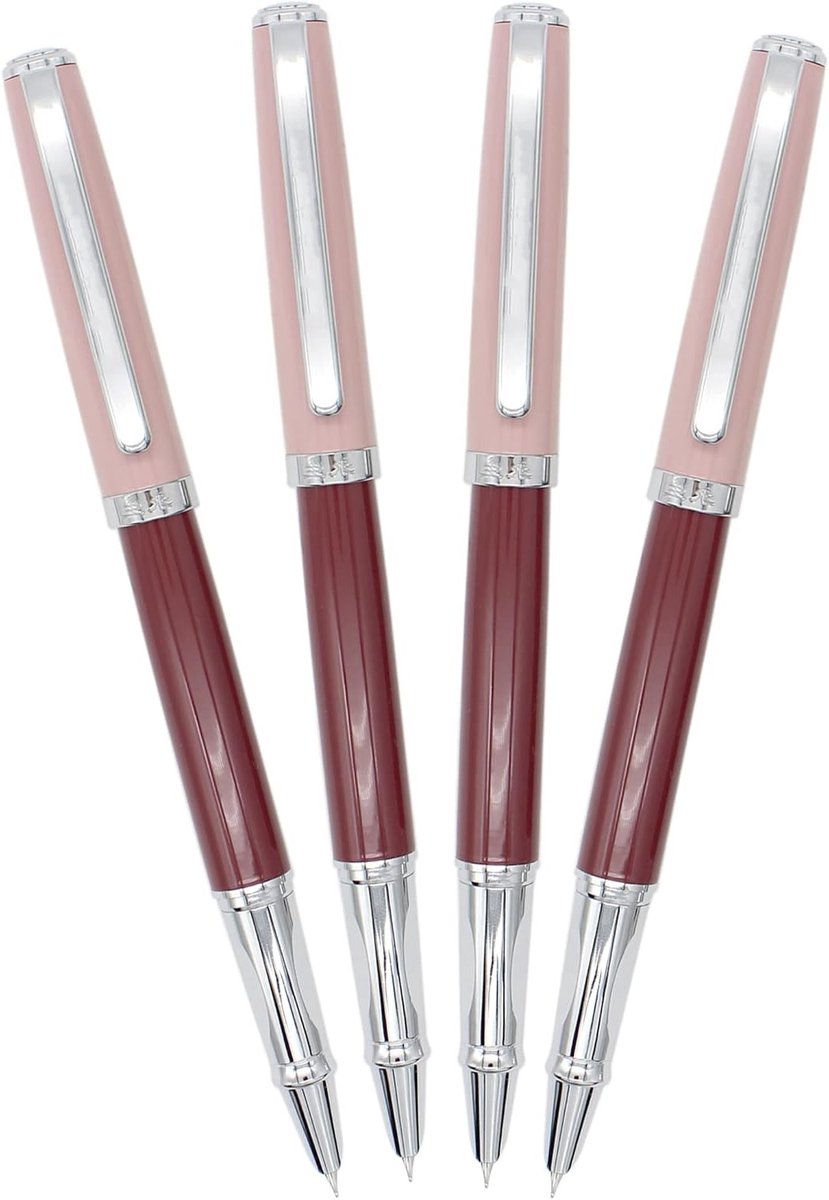Set van 4 Morandi Kleurige Metalen Vulpen met Inktconverter, Fijne Punt en Rood Design