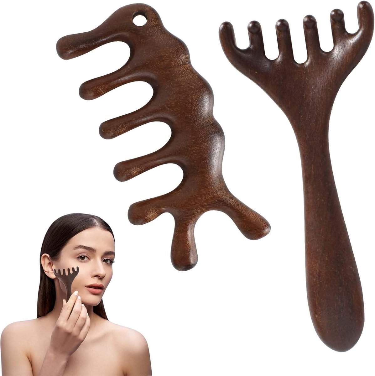 Natuurlijke Houten Massagekam Set van 2, Ideaal voor Scalp Massage en Lymfedrainage, Versterkt Bloedcirculatie en Ontspanning