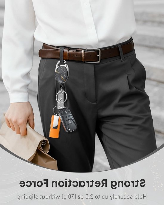 Schattige Retractable Sleutelhanger met Zwart Marmer Design, Stevige Badge Reel voor Sleutels en ID Kaarten, Inclusief Carabiner en Badge Clip — afbeelding 5