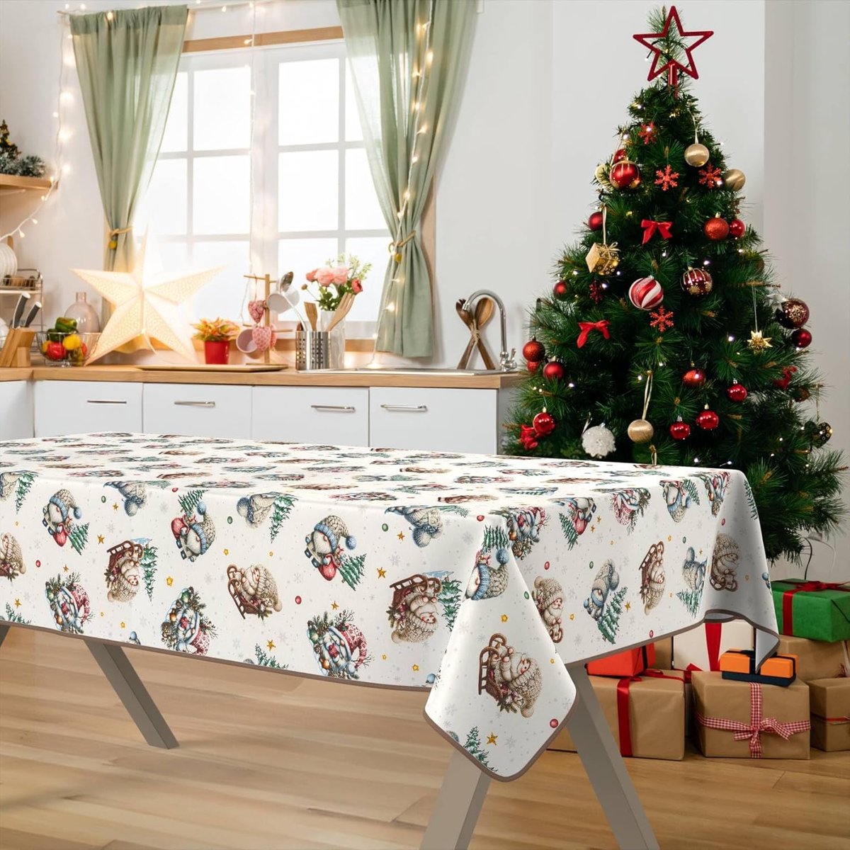 Afwasbaar Kerst Tafelkleed met Lotus Effect, Waterafstotend en Onderhoudsvriendelijk