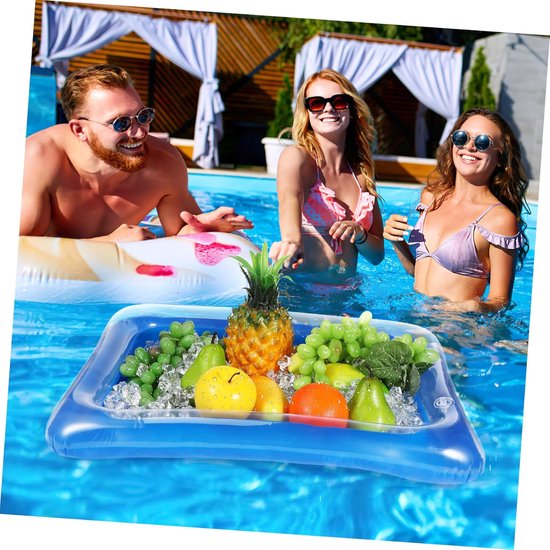 Opblaasbare Ijs Serveringsschalen - Opblaasbare IJsbak - Feestjes Buiten - Duurzaam PVC Materiaal - 60x45x13cm - Transparant Blauw — afbeelding 4