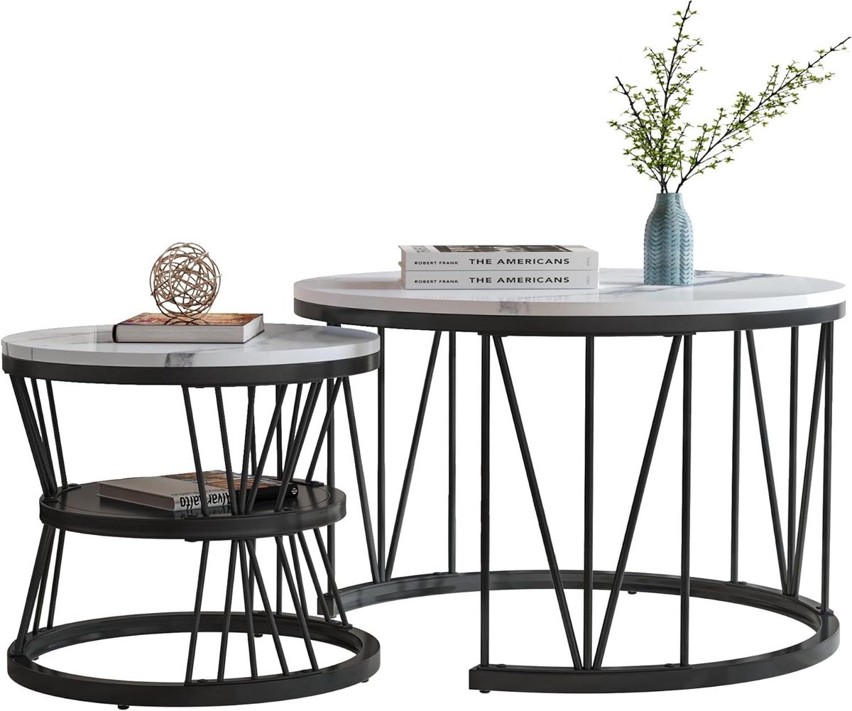 Set Ronde Salontafels - Nesttafels Bijzettafels - Woonkamer Decoratie - Uitschuifbaar met