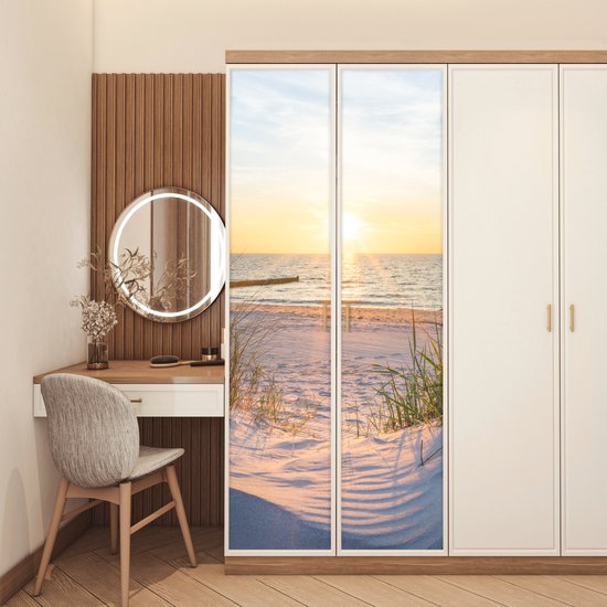 Sticker pour porte Plage - Soleil - Dune - Herbe - Sable - Horizon - 75x205 cm - Door Poster