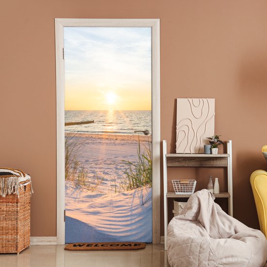 Sticker pour porte Plage - Soleil - Dune - Herbe - Sable - Horizon - 75x205 cm - Door Poster