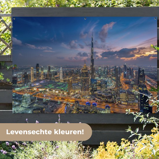 Décoration murale Skyline de Dubaï avec Burj Khalifa un soir nuageux - 180x120 cm - Poster jardin - Toile jardin - Poster extérieur