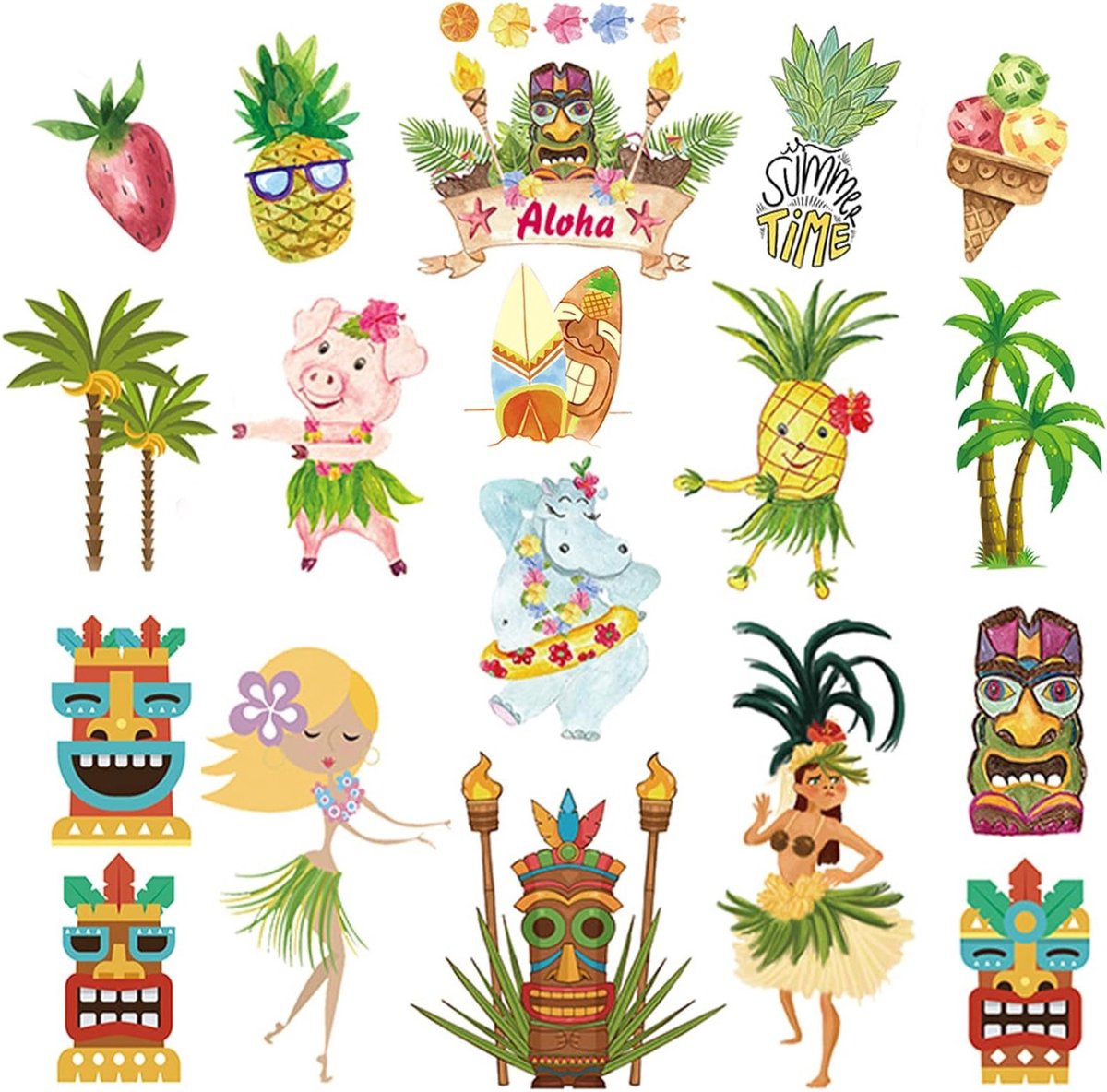 8 Bladen Tijdelijke Tattoo Stickers voor Kinderen en Volwassenen, Hawaii Luau Verjaardagsfeest Decoraties en Tropische Feestbenodigdheden