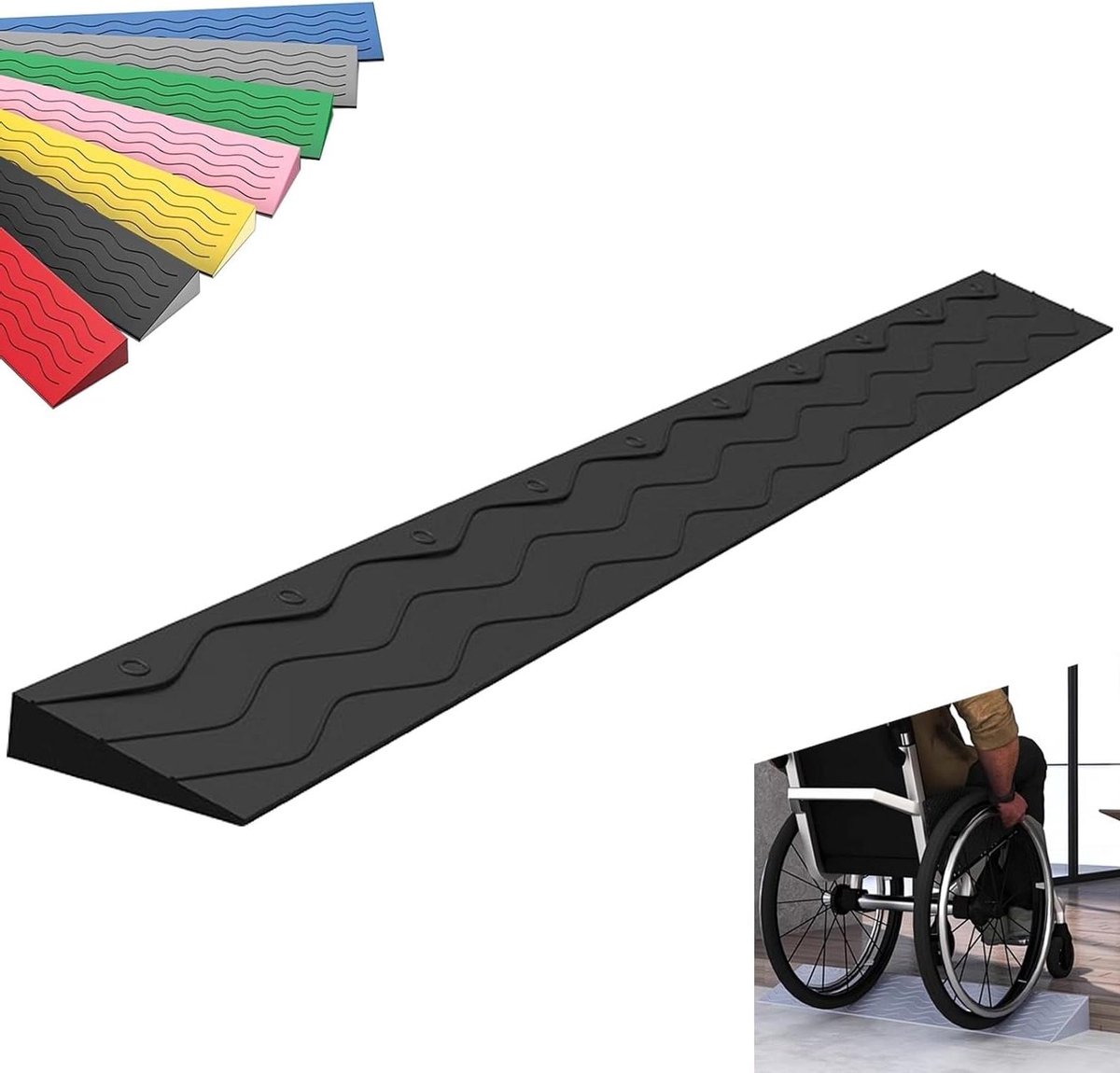 Drempelhulp Kunststof - Oprijplaat Rolstoel - Drempels Overbruggen - Antislip Golvend Patroon - 100x18x8 cm - Zwart