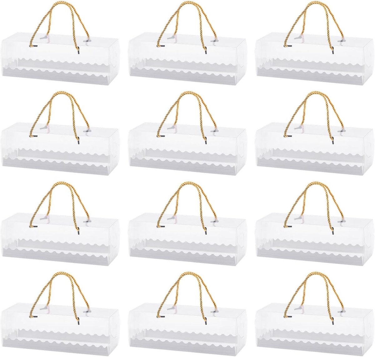 SPHProducts - Transparante Cake Box - 12 Stuks - Elegante Gouden Handgreep - 18.5 x 6.5 x 6.5 cm - Perfect voor Taarten en Cookies - Ideaal voor Cadea