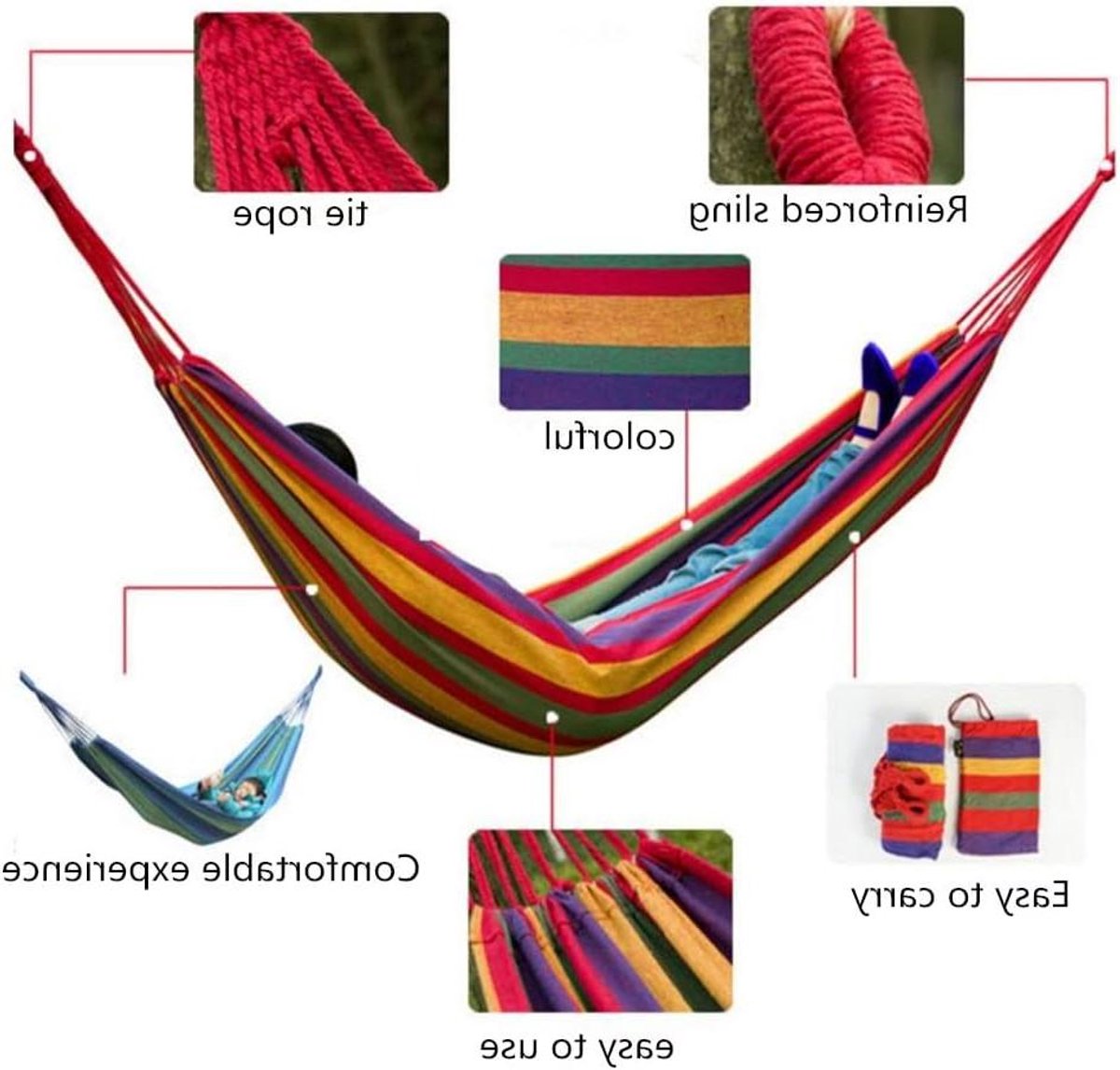 Dubbele Hangmat - Kampeerhangmat Twee Personen - Ontspannen Buiten - Verdikte Zachte Stof - 260 x 150 cm - Kleurrijk