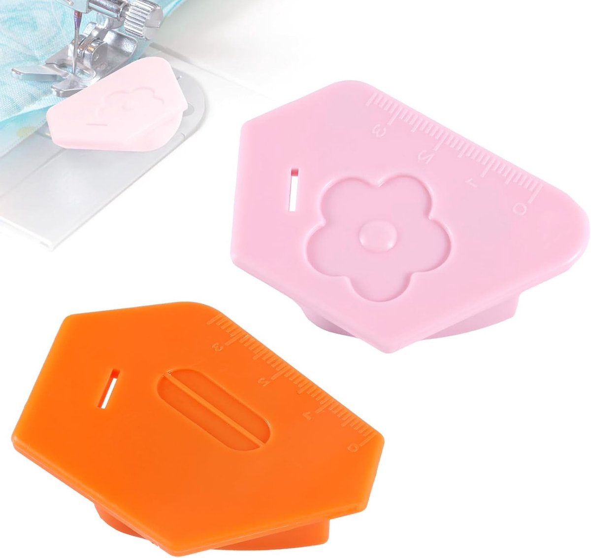 2-delige Magnetische Naadgeleider, Veelzijdige Zoommeter met Schaal voor Naaimachines en Accessoires in Roze en Oranje