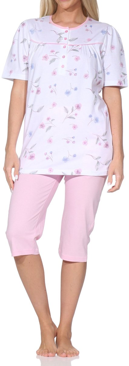 Normann dames vrouwelijke korte mouwen capri pyjama in klassieke look – ook in grote maten rosa