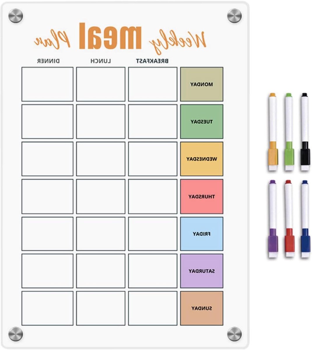 Koelkast Kalender - Weekplanner Keuken - Maaltijden Plannen - Krasbestendig Acryl - A4 - Wit