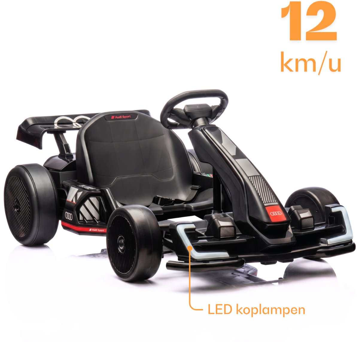 Audi Full Option Elektrische GoKart 6 tot 12 jaar – Officieel Gelicentieerde 24V Drift-Kart met Verstelbaar Frame & Bluetooth – Snelle Kinderkart met Soft-Start, LED-verlichting & EVA Voorwielen – Zwart — afbeelding 7