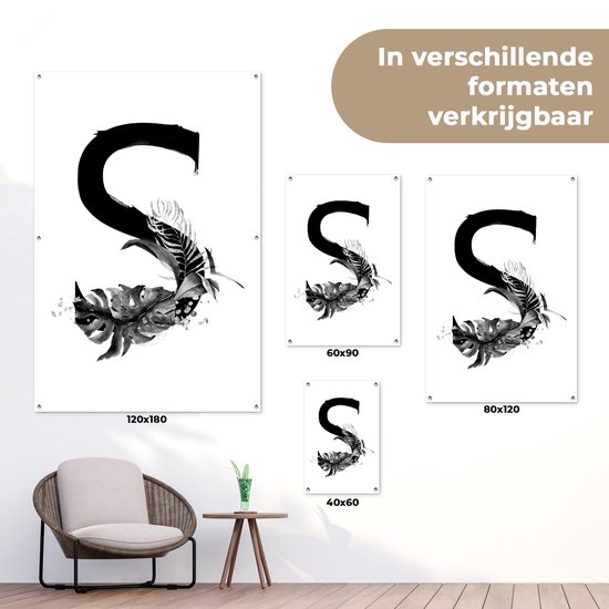 Décoration de jardin Jungle lettre S - noir et blanc - 40x60 cm - Poster jardin - Tissu jardin - Poster extérieur