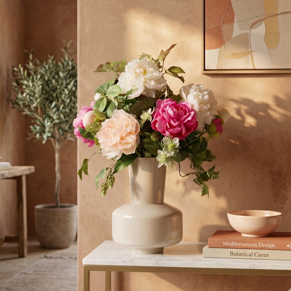 maxifleur Kunstplanten Handgebonden Kunstboeket Emma Wenen Roze/Wit 60cm Meerkleurig