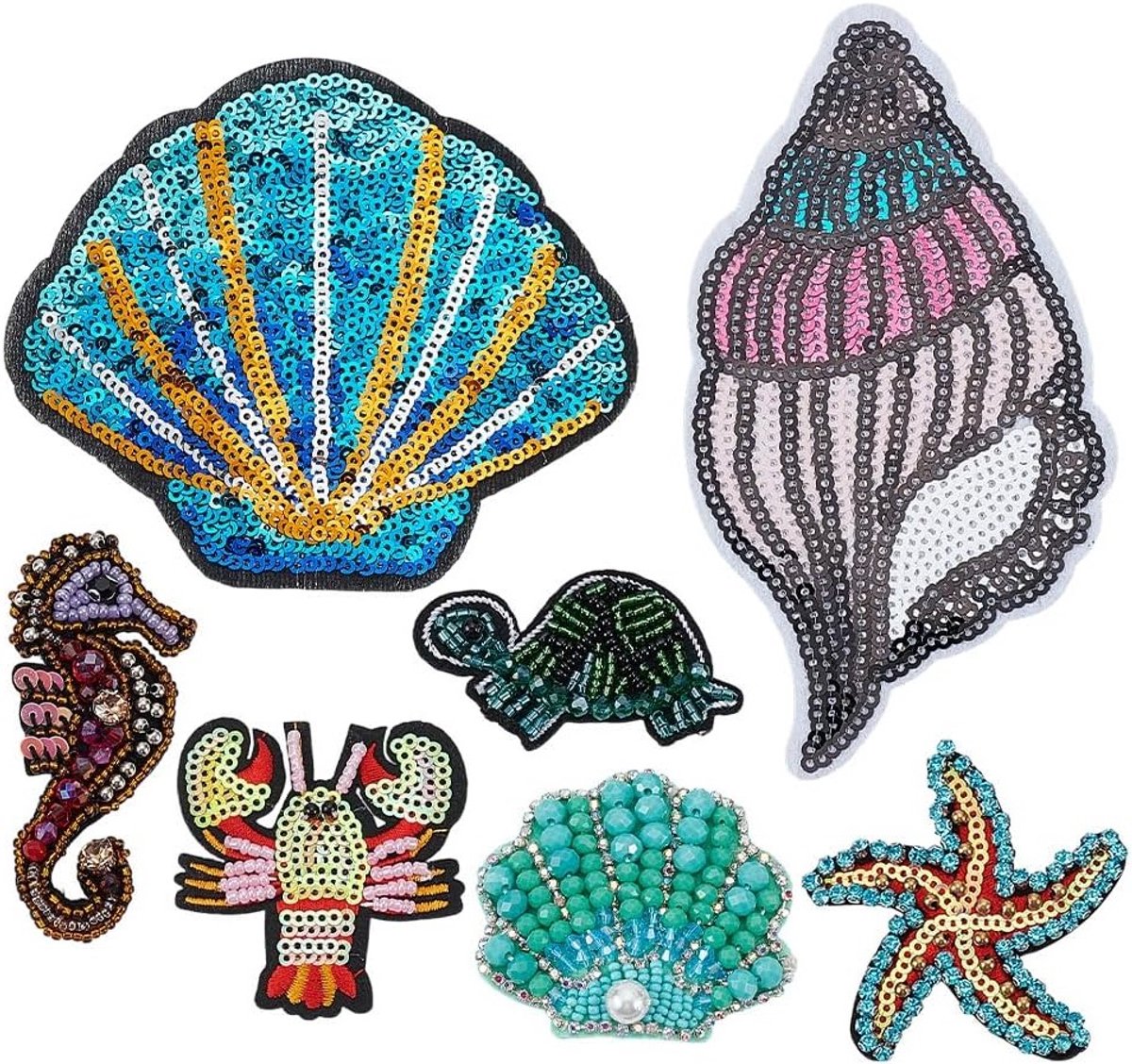 7 Stijlen Ocean Sewing Patches met Beads en Sequins - Zeevruchten Borduurpatches voor Hoeden, Rugzakken en Kleding DIY Creaties