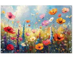 Tuinposter 120x80 cm - Tuindecoratie Bloemen - Natuur - Botanisch - Kunst - Poster voor in de tuin - Buiten decoratie - Schutting tuinschilderij - Tuindoek muurdecoratie - Wanddecoratie balkondoek