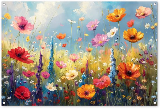 Tuinposter 120x80 cm - Tuindecoratie Bloemen - Natuur - Botanisch - Kunst - Poster voor in de tuin - Buiten decoratie - Schutting tuinschilderij - Tuindoek muurdecoratie - Wanddecoratie balkondoek